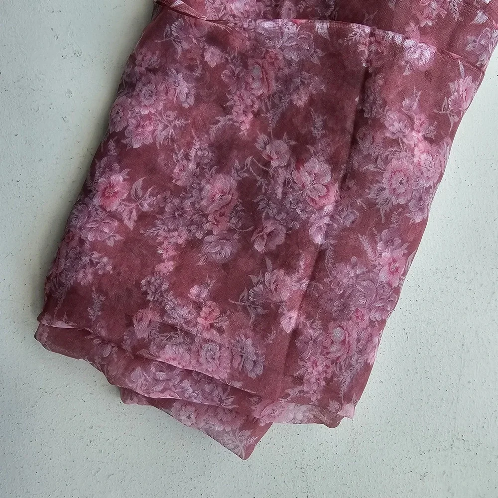 Vintage 2000s Sheer Mauve 4+ Yards Dogwood Rose Floral Flower Fabric #34